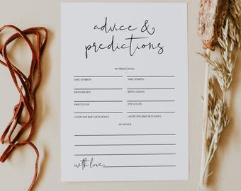 ADELLA Minimalist Baby Advice and Predictions Template, Baby Shower Games, Baby Advice Card, Bay Prediction Card, Modern Gender Neutral