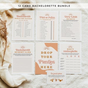 Bachelorette Game Bundle, Retro Bachelorette Games, Printable Bachelorette Game Kit, 70's Bachelorette Editable Colors Sunburst DIY TRIXIE