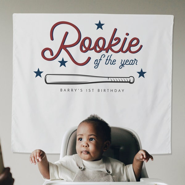 BARRY First Birthday Tapestry Template, Rookie of the Year Birthday Tapestry, Baseball Birthday Banner, Boy Birthday Poster, Photo Backdrop