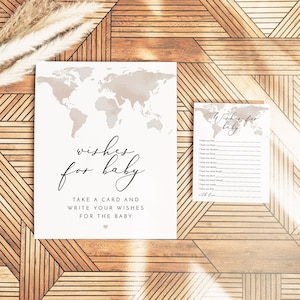 Plantilla de deseos para bebé de CARMEN, juegos de buenos deseos para baby shower, tarjeta de oración para bebé, actividad para baby shower Adventure Awaits, mapa del mundo de viajes