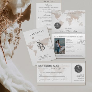 Passport Wedding Invitation Template Suite, Travel Themed Wedding Invitation Instant Download, Adventure Abroad Boarding Pass Earthy CARMEN image 1