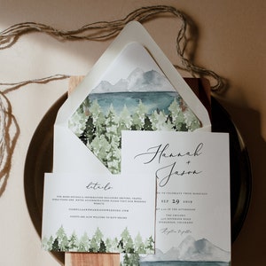 Clover Bergsee Hochzeit Umschlag Liner Vorlage und Sofort Download, bedruckbare Wald Hochzeit Umschlag Liner, Einladung Umschlag