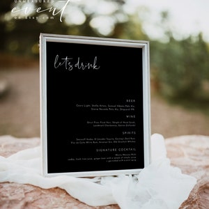 Minimalist Wedding Bar Menu Template, 8x10&quot; Black and White Bar Menu Wedding Sign Templett, Wedding Drink Sign Printable Template JOVI