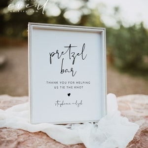ADELLA Minimalist Pretzel Bar Sign Printable, Modern Wedding Sign, Bridal Shower Sign, Thanks for Helping us Tie The Knot Pretzel Station