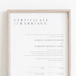 HARPER Minimalist Heiratszertifikat druckbare Vorlage, Heiratszertifikat, Andenken, modernes Handfasting Certificatae, Instant