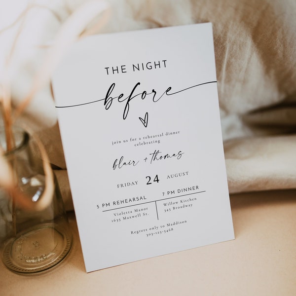 BLAIR Rehearsal Dinner Invitation Template, The Night Before Invitation Printable, Minimalist Wedding Rehearsal Dinner, Modern Bohemian DIY