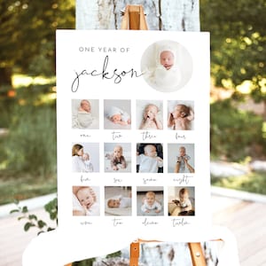 ADELLA Minimalist erste Geburtstag Foto Schild Vorlage, 1. Geburtstag Foto Poster, Baby erste Jahr Poster druckbare, moderne Geburtstag DIY