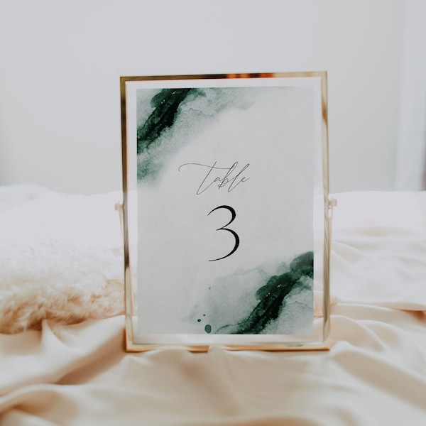 EMERALD Table Number Template, Printable Table Numbers, Wedding Table Numbers, Emerald Green Watercolor Boho Wedding Table Numbers Instant