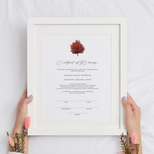 WREN Red Maple Tree Heiratsurkunde Vorlage, Baum Heiratsurkunde Printable, Herbst Heiratsurkunde Andenken Instant DIY