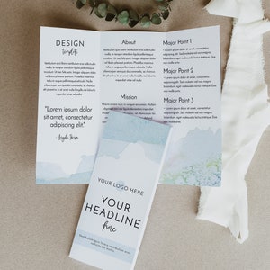 GEMMA Trifold Broschüre Vorlage, Blau Aquarell Business Trifold, Ocean Branding Rack Card Faltbare Infografik, druckbare Visitenkarte
