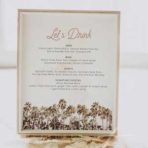 NANI Bar Menu Template, Vintage Hawaii Wedding Drink Menu Printable Instant Download, Beach Island Tropical Luau Open Bar Drink Palm Trees