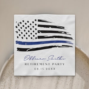 POLICE Napkin Template, Thin Blue Line Napkin Printable, Police Flag Napkin Editable, Police Retirement Party, Police Academy Graduation