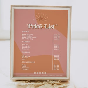 Plantilla de lista de precios retro, lista de precios comercial imprimible, lista de precios con temática de los años 70, lista de precios para pequeñas empresas, Groovy Branding Instant TRIXIE