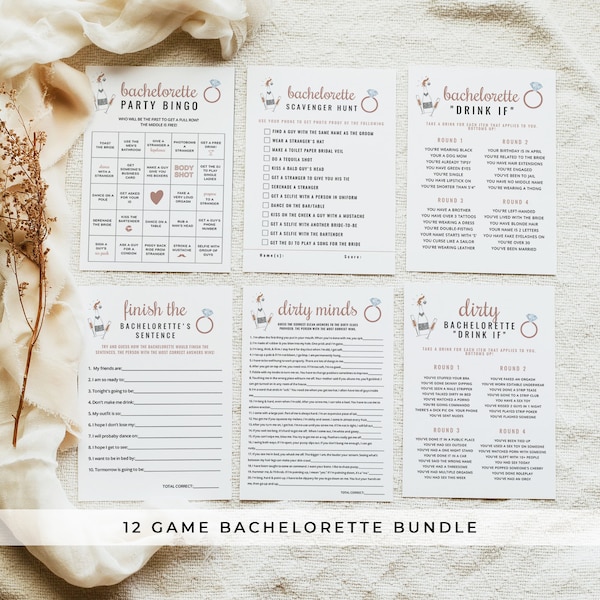 GENNA Bachelorette Game Bundle, Bride and Boujee Bachelorette Games, Kit de jeu Bachelorette imprimable, Champagne Bachelorette Rose Gold DIY