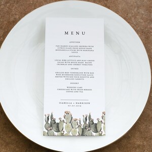 Menu imprimable NORAH, menu de mariage, menu de mariage cactus, menu de mariage dans le désert, menu douche, menu bohème, menu succulent bricolage automne automne
