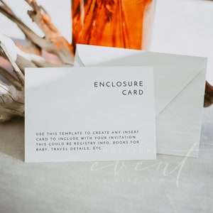 Plantilla de tarjeta adjunta minimalista, tarjeta con detalles minimalistas modernos, tarjetas adjuntas para invitaciones, tarjeta de inserción de invitación DIY instantánea KENNEDY