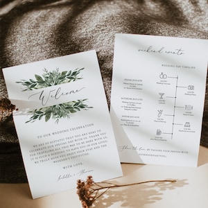 Plantilla de cronograma de boda de LANA Greenery, cronograma de boda boho, cronograma de evento boho, itinerario de boda, programación instantánea de bolsa de bienvenida