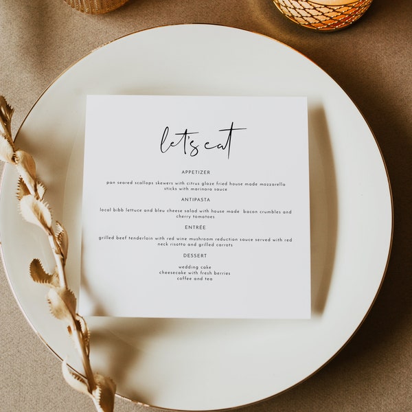 ADELLA Minimalist Square Wedding Menu Template, Modern Circle Wedding Menu, Simple Square Thanksgiving Dinner Menu Card