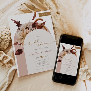 TALIA Boho Bridal Shower Invitation Template, Arched Bridal Shower Invitation, Bohemian Bridal Shower Invite, Blush Bridal Shower Invite DIY