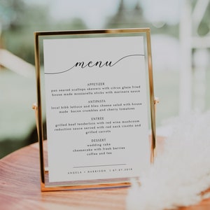 8x10-Zoll-Speisekarte zum Ausdrucken, Kalligraphie-Hochzeitsmenüvorlage, elegantes Bankett-Buffet-Menü, modernes minimalistisches Duschmenü