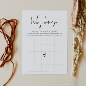 Bingo minimaliste pour baby shower ADELLA, jeux imprimables pour baby shower, modèle de jeu moderne pour baby shower, cartes de bingo imprimables neutres en matière de genre