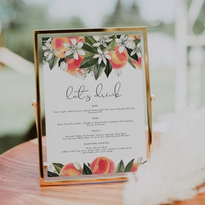 SAVANNAH Bar Menü zum Ausdrucken, Getränkekarte Vorlage Sofort-Download, Let's Drink Schild, Pfirsich Bachelorette Schild, Pfirsich 8x10" Menü Peaches DIY