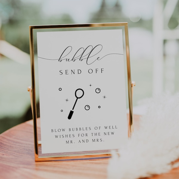 Seifenblase senden off Zeichen, Hochzeit Bubble senden des Zeichens druckbare, Hochzeit Bubble Wand Zeichen Sofortdownload, moderne minimalistische elegante DIY ASHER