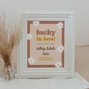 STEVIE Retro Bridal Shower Lottery Game, Daisy Bridal Shower Game Sign, Lucky in Love Bridal Shower Lottery Ticket Scratch Ticket Peace Out