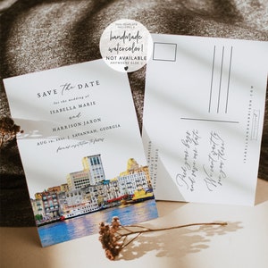 Savannah Georgia Save the Date Vorlage, Savannah Save the Date Postkarte druckbar, Aquarell Savannah Skyline Save the Date Evite Instant
