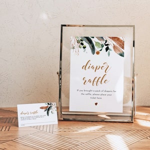 ARBOR Bohemian Baby Shower Diaper Raffle Ticket, Boho Diaper Raffle Sign Template,Fall Baby Shower Games, Gender Neutral Greenery Instant