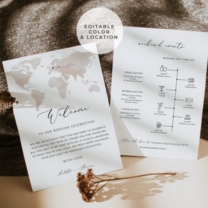 Destination Wedding Welcome Letter and Itinerary Template, Destination Welcome Card, Passport Wedding Timeline, Instant Download CARMEN