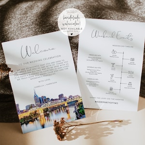 Plantilla de carta de bienvenida y itinerario de boda PAISLEY en Nashville, tarjeta de bienvenida de boda en Tennessee, nota de bolsa de bienvenida de fin de semana de boda instantánea