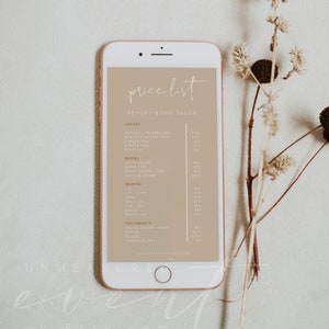Modelo de lista de preços eletrônica INDIE, download instantâneo da lista de preços Boho, lista de preços para pequenas empresas, lista de preços por mensagem de texto Boho instantâneo