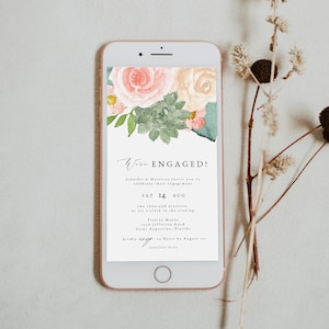 FINLEY Electronic Engagement Party Invitation Template, Peach Floral Engagement Announcement, Text Message Engagement Invite, Fall Floral