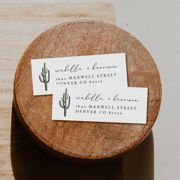 ELEANOR Cactus Wedding Return Address Label Template, Cactus Return Address Sticker, Desert Themed Return Address Label, Bohemian Label