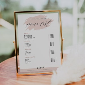 GRETCHEN Blush Price List Template, Printable Price List Instant Download, Cosmetic Makeup Services Salon BeautyPrice List Pink Rose Gold