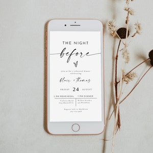 BLAIR Minimalist Electronic Rehearsal Dinner Invitation Template, Text Message Wedding Rehearsal Dinner, The Night Before Invitation Evite image 1