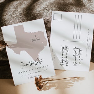 Modelo de reserva de data QUINN Texas, cartão postal de reserva de data do mapa do Texas, casamento com tema de viagem, casamento de aventura, faça você mesmo para impressão