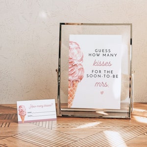 CLARA Ice Cream Bridal Shower Game Printable, Kisses for Mrs Bridal Shower Game, Scooped Up Bridal Shower, Blush Pink Desert Brunch How Many