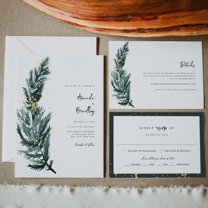 BEATA Pine Wedding Invitation Template Suite, Forest Wedding Invitation, Mountain Wedding Invitation Set, Winter Wedding Invitation Set