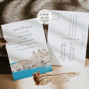 Modèle « Save the Date » SICILE, réservez cette date pour mariage Skyline Cefalù, réservez cette date aquarelle pour destination, réservez votre date Italie Evite