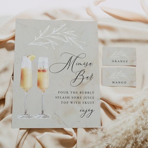 ODETTE Mimosa Bar Sign, Modern Minimalist Mimosa Bar Sign and Tags, Wedding Mimosa Bar Sign Instant Download Editable Baby Bridal Shower DIY