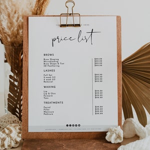 ADELLA Minimalist Price List Template, Printable Modern Price List Instant DIY, Cosmetic Makeup Services Salon Beauty Price List