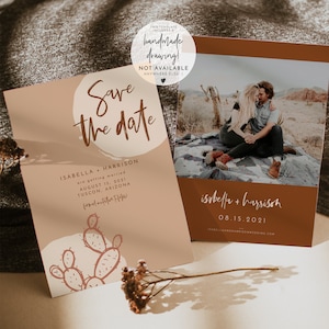 SAHARA | Cactus Save the Date Template, Bohemian Save the Date, Terracotta Save the Date, Burnt Orange Boho Fall Desert Rust Wedding DIY