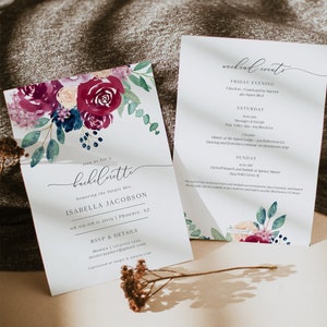 BELLA Marsala Floral Bachelorette Party Invitation Template, Bachelorette Invitation with Itinerary Instant, Bachelorette Weekend Schedule