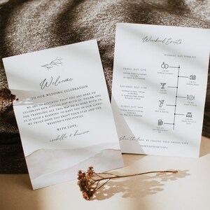 AMELIA / Plantilla de cronograma de boda en el desierto, cronograma de boda editable, itinerario de carta de bienvenida para boda en la playa, tarjeta de cronograma de boda en Templett