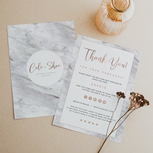 GNADE | Rose Gold Boutique Dankeskarten-Vorlage, weißer Marmor Dankeskarten-Beilage, Feminine Business Dankeskarte, Bestellung Danke