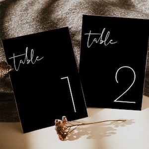 JOVI  Modern Table Number Template, Minimalist Black and White Wedding Table Number, Printable Table Numbers Winter Wedding DIY