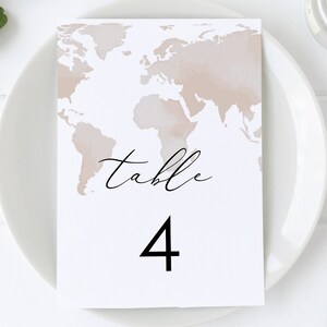 Watercolor Map Table Number Template, Destination Wedding Table Numbers, Travel Wedding Table Numbers, Printable Table Number Cards CARMEN image 2