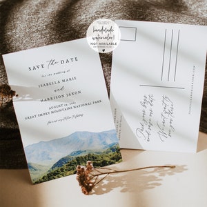 Great Smoky Mountains National Park Save the Date Template, Watercolor Mountain Save the Date Postcard Printable, Photo Save the Date DIY